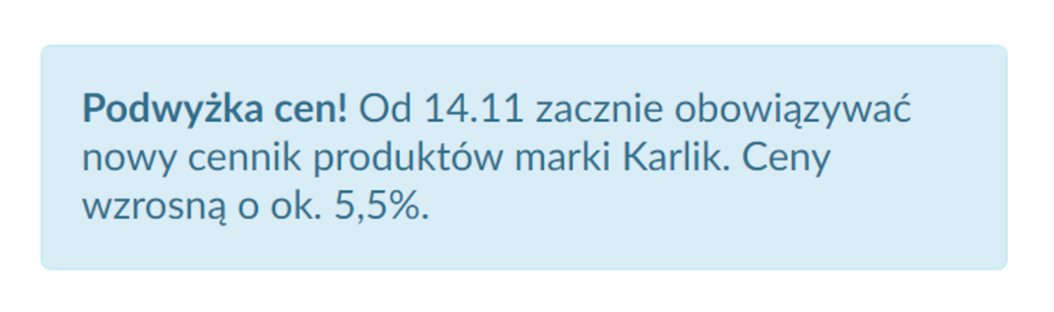komunikat o podwyzce cen w sklepie onelectro.pl