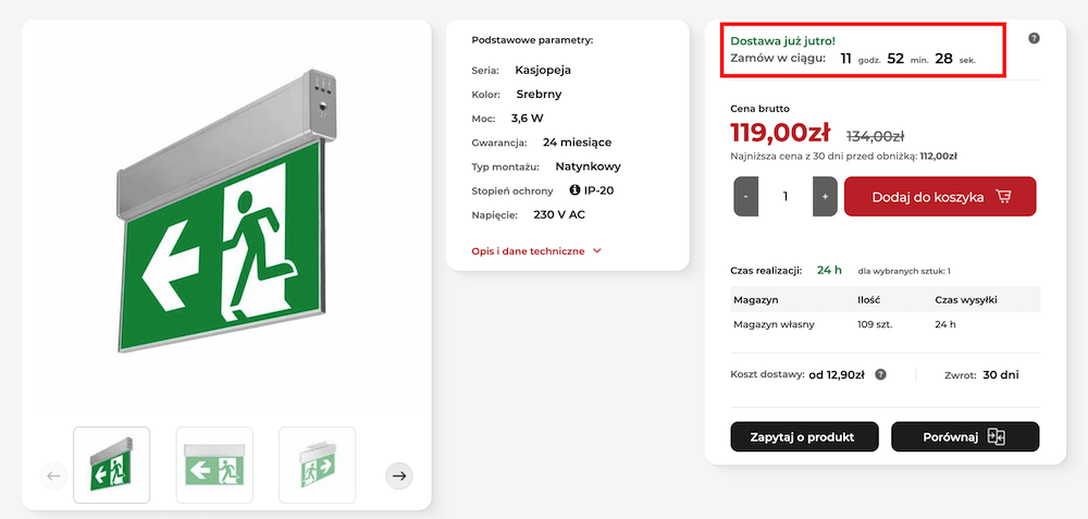 Informacja o czasie dostawy w onelectro.pl